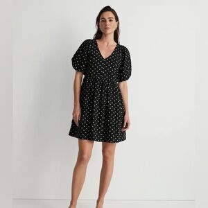 Madewell Puff Sleeve Baby Doll Ikat Mini Dress, Size Medium, Black.